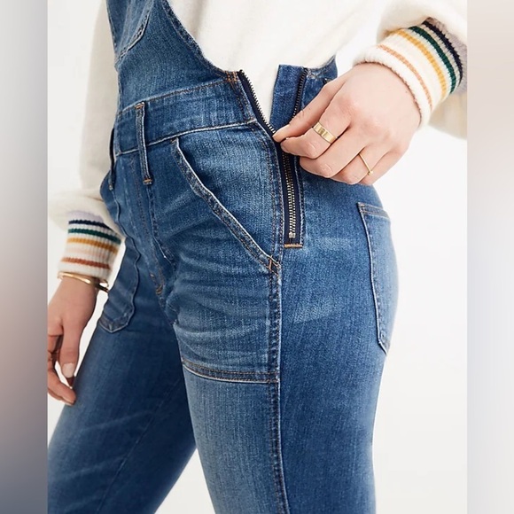 Madewell Blue Jean Denim Side Zipper Skinny Overalls in Jansing Wash Size Small - Picture 3 of 16